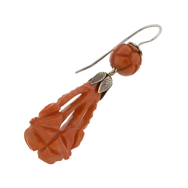 Retro Hand Carved Natural Amber Earrings