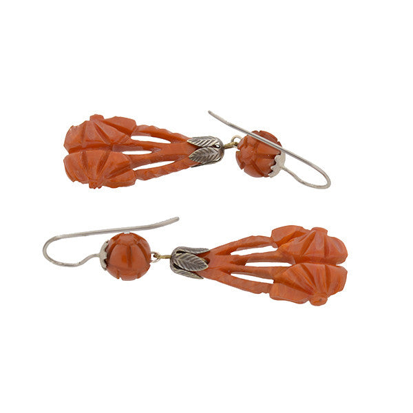Retro Hand Carved Natural Amber Earrings