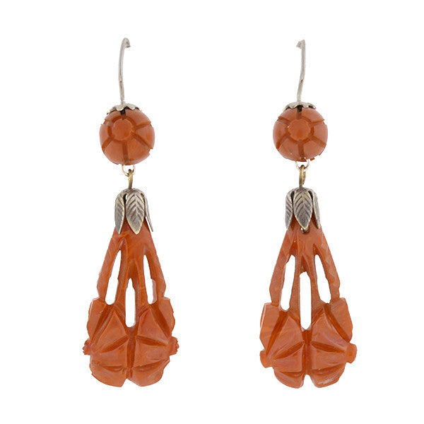 Retro Hand Carved Natural Amber Earrings