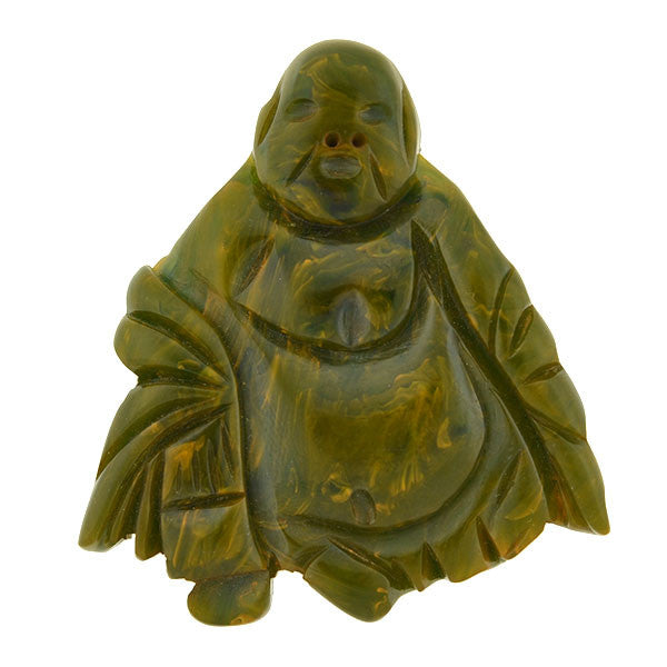 Retro Carved Green Bakelite Buddha Pin