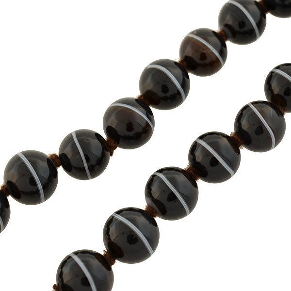 Victorian 14kt Graduated Banded Agate Bead Necklace 25.5"