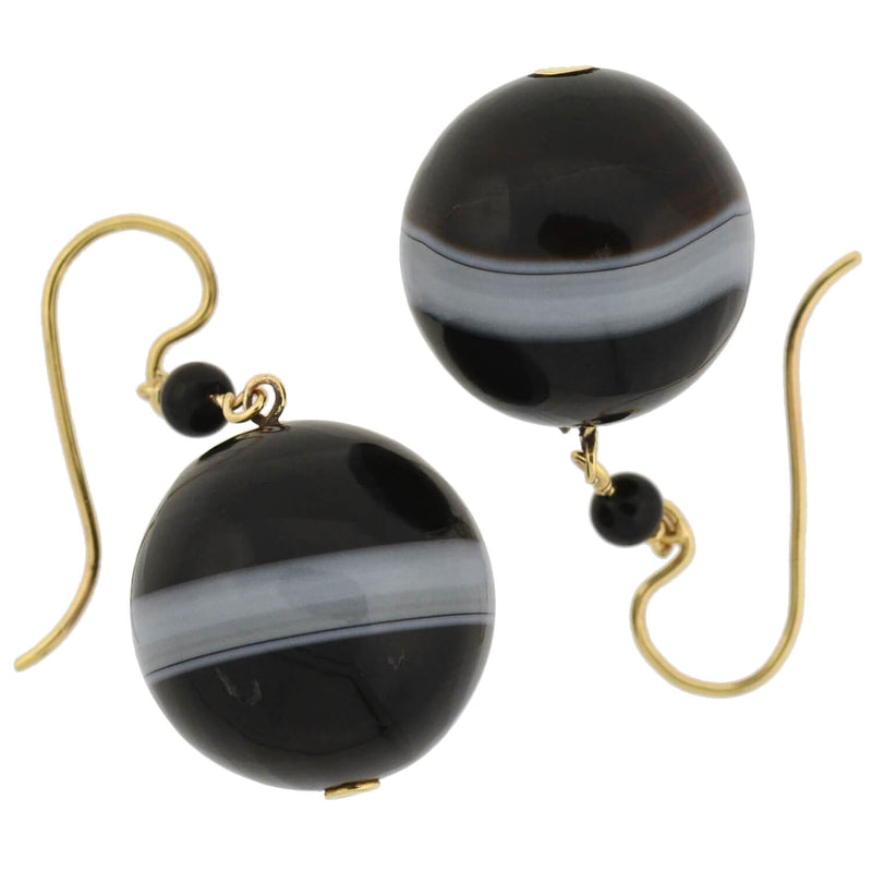 Victorian Large 10kt Graduating Banded Agate Earrings