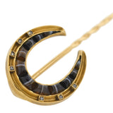 Victorian 18kt/14kt Banded Agate + Rose Cut Diamond Horseshoe Stick Pin