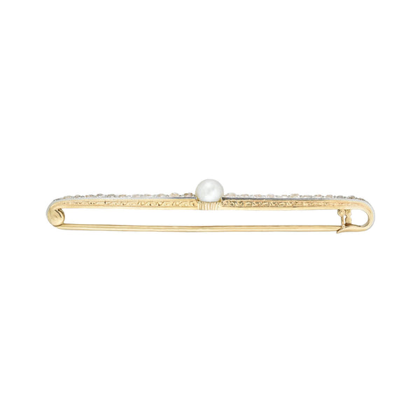 Edwardian 18kt/Platinum Pearl + Diamond Bar Pin 3ctw