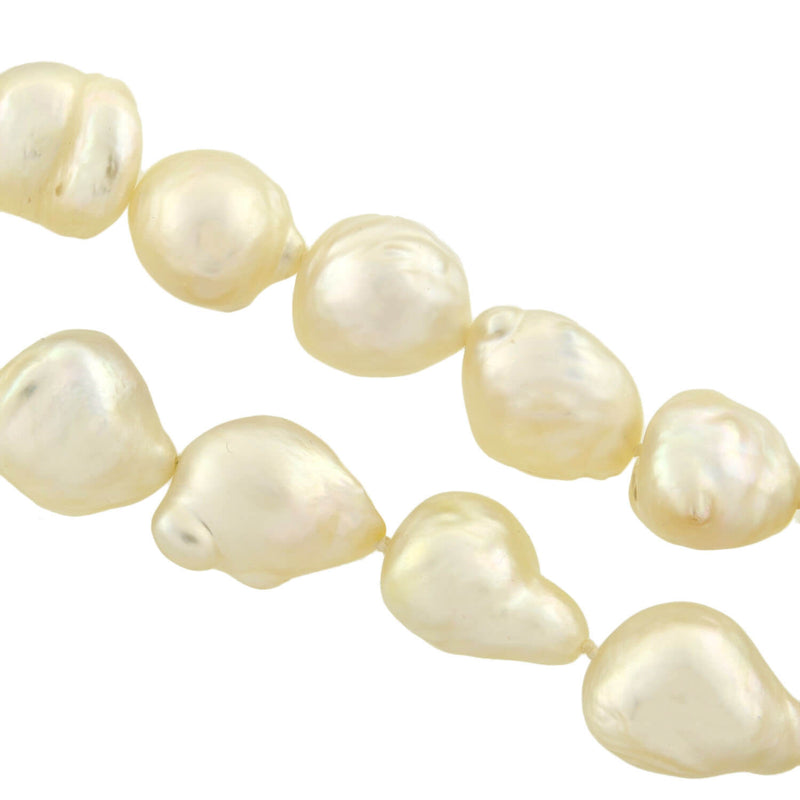 Estate 18kt Baroque Pearl Necklace w/ Diamond Clasp 12mm-17mm