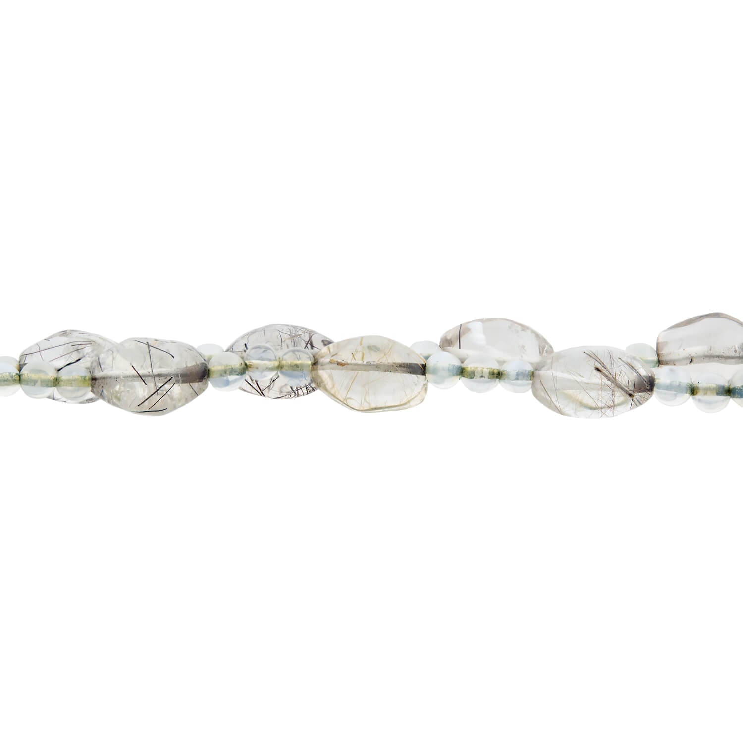 Retro Rainbow Moonstone Bead + Rutilated/Tourmalated Quartz Necklace with 14kt Clasp
