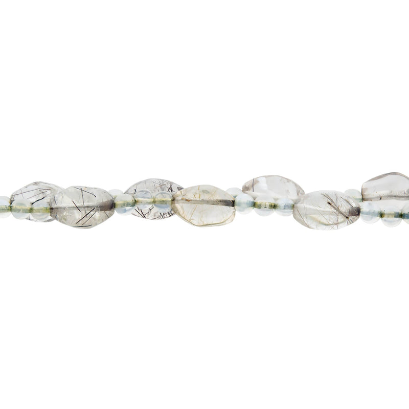Retro Rainbow Moonstone Bead + Rutilated/Tourmalated Quartz Necklace with 14kt Clasp