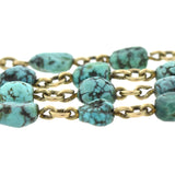 Late Art Deco 10kt + Turquoise Long Chain 91"