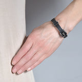 Victorian Sterling Silver Niello Basketweave Motif Buckle Bracelet