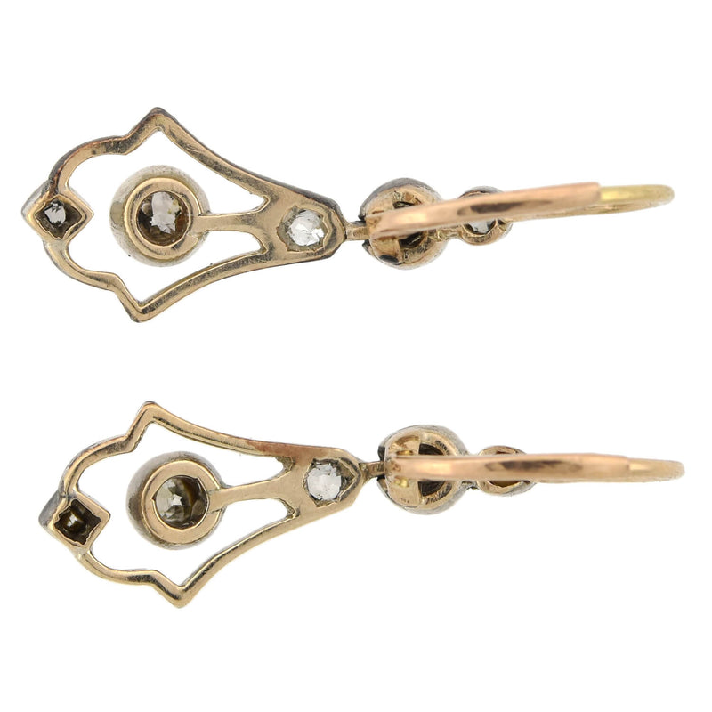 Victorian Sterling/14kt Diamond Dangle Earrings 0.80ctw