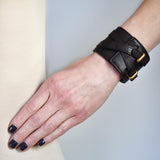HERMÈS Estate Gold-Tone Wide Brown Leather Wrap Bracelet