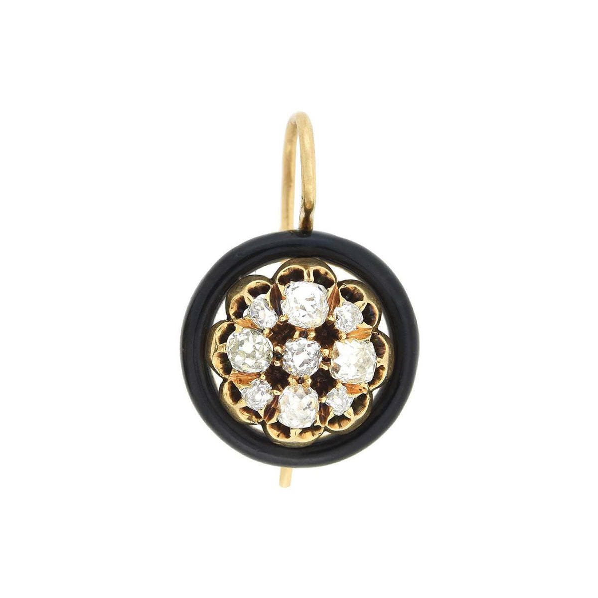 Victorian 14kt Black Enamel + Diamond Cluster Earrings 1.30ctw