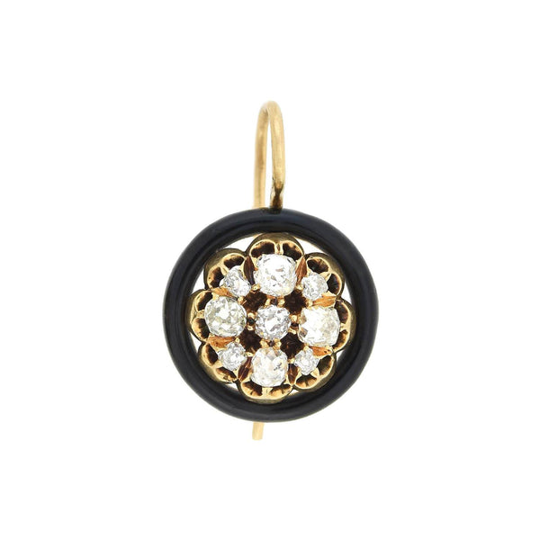 Victorian 14kt Black Enamel + Diamond Cluster Earrings 1.30ctw