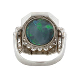 Art Deco 18kt Black Opal + Diamond Ring