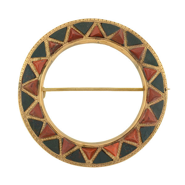 Victorian 14kt Scottish Carnelian & Bloodstone Circle Pin/Pendant