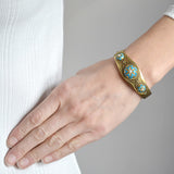 Victorian 15kt Etruscan Pearl & Enamel Starburst Motif Bracelet