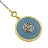 Edwardian 14kt Blue Guilloché Enamel Locket & Chain