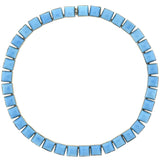 Art Deco Sterling Silver + Blue Glass Link Necklace