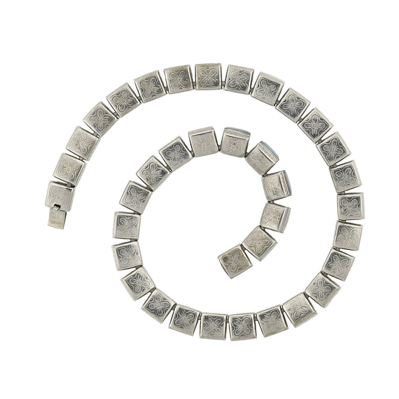 Art Deco Sterling Silver + Blue Glass Link Necklace