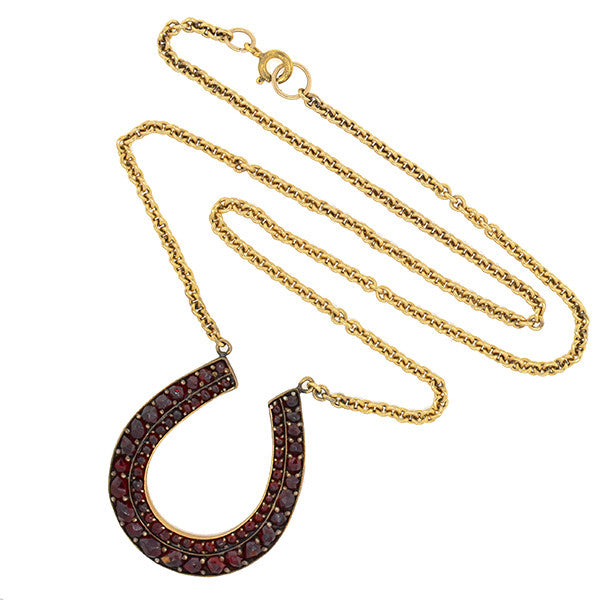 Victorian Gold Filled Bohemian Garnet Horseshoe Necklace