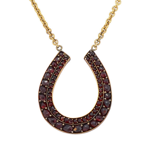 Victorian Gold Filled Bohemian Garnet Horseshoe Necklace