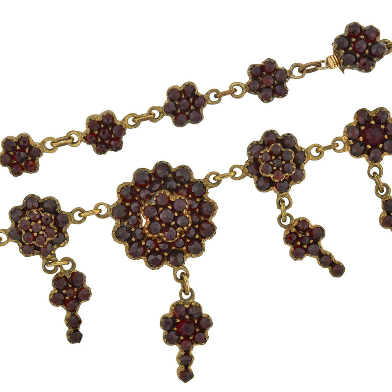 Victorian Bohemian Garnet Cluster Link Festoon Style Necklace 18"