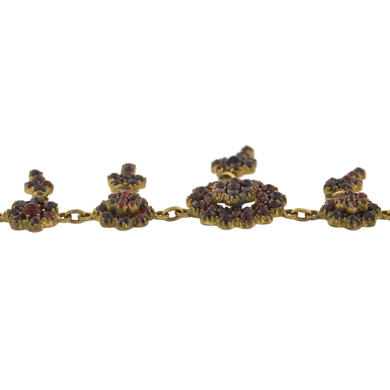 Victorian Bohemian Garnet Cluster Link Festoon Style Necklace 18"