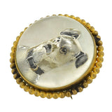 Victorian Brass Gilt & Reverse Carved Crystal Terrior Dog Pin