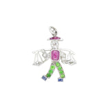 Art Deco Platinum Diamond Emerald Ruby + Sapphire Water Carrier Pendant