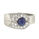 Retro French Platinum Sapphire & Diamond Ring