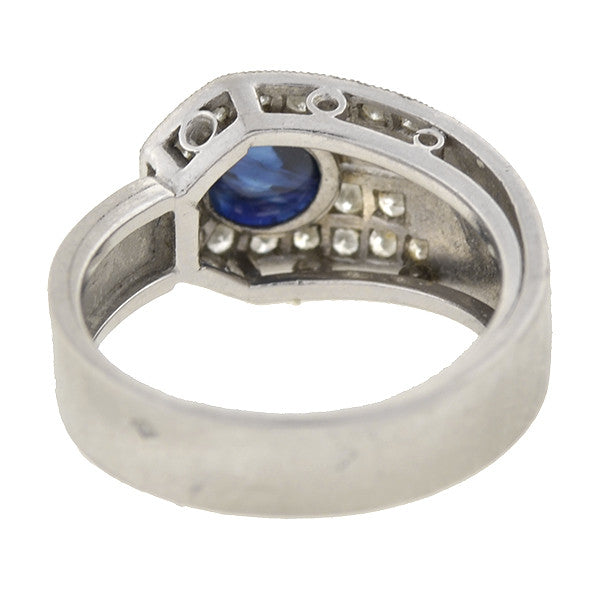 Retro French Platinum Sapphire & Diamond Ring
