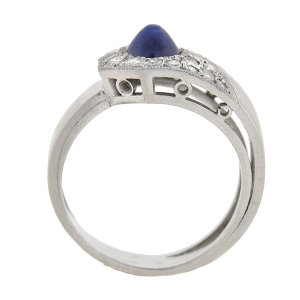 Retro French Platinum Sapphire & Diamond Ring