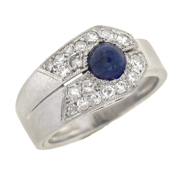 Retro French Platinum Sapphire & Diamond Ring