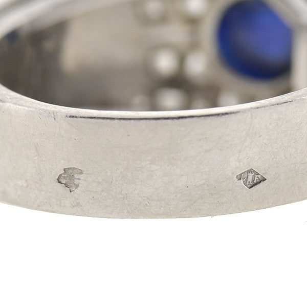 Retro French Platinum Sapphire & Diamond Ring