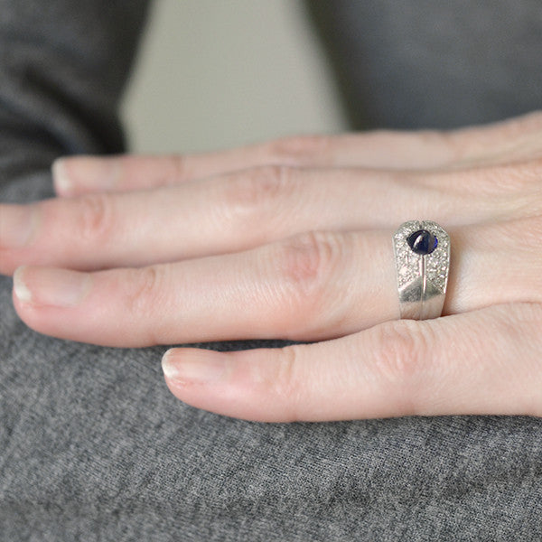 Retro French Platinum Sapphire & Diamond Ring