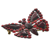 Early Victorian Brass Red Vauxhall Glass Butterfly Pin