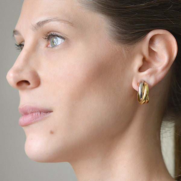 CARTIER 18K Estate 3-Tone Trinity Hoop Clip Earrings
