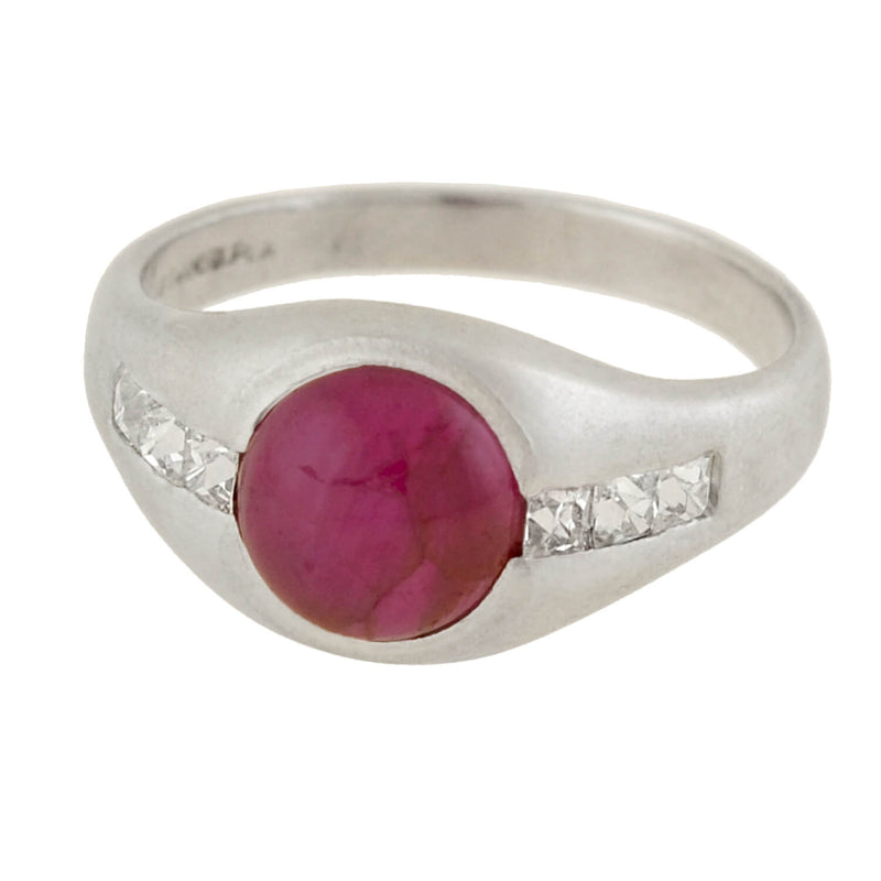 Edwardian Platinum Burmese Ruby + French Cut Diamond Ring 1.50ct center