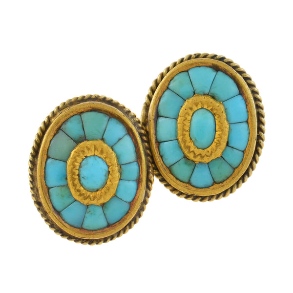 Victorian 15kt Inlaid Persian Turquoise Cufflinks