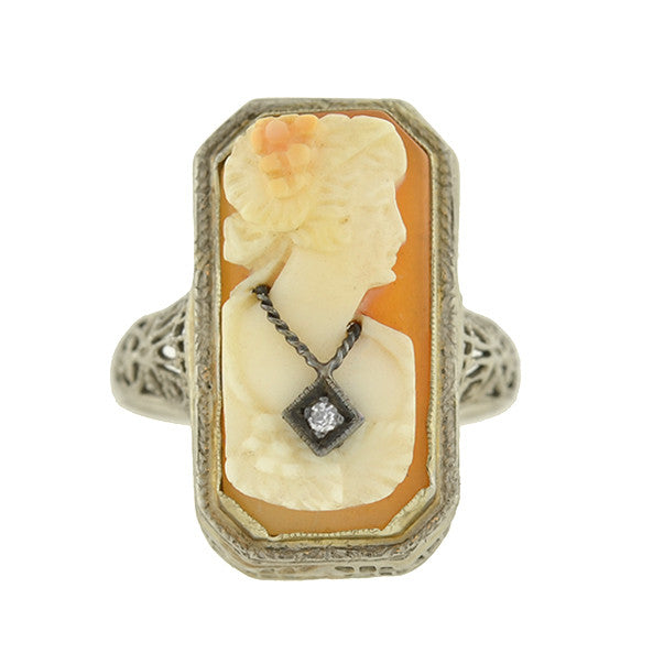 Art Deco 14kt Diamond Carved Cameo Ring