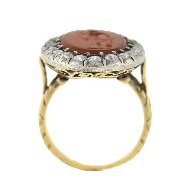 Victorian 14kt/Silver Carnelian Intaglio & Diamond Ring