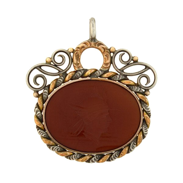 Victorian Mixed Metals Carved Carnelian Intaglio Fob/Pendant