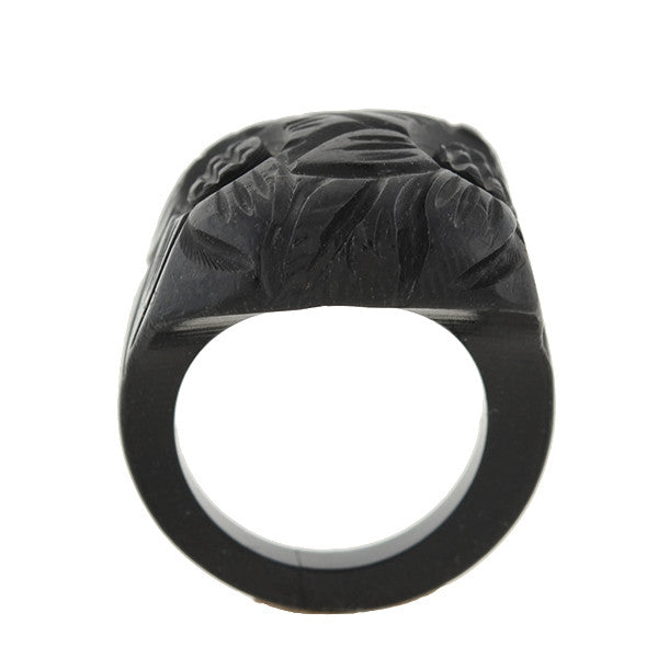 Retro Black Bakelite Carved Flower Ring by A. Brandt Son
