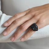 Retro Black Bakelite Carved Flower Ring