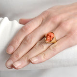 Victorian Style 18kt Hand Carved Natural Coral Skull Ring