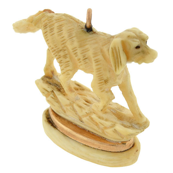 Victorian 12kt Carved Ivory Hunting Dog Fob