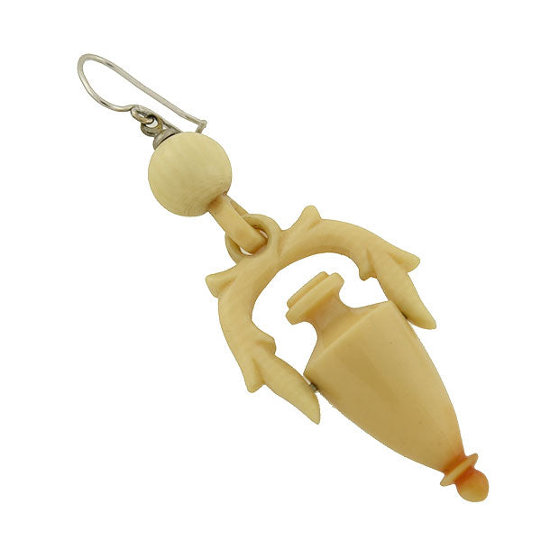 Victorian Sterling & Hand Carved Ivory Urn Earrings