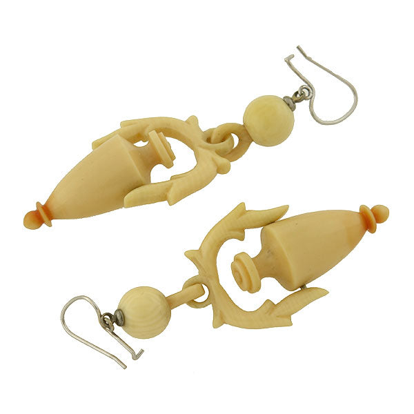 Victorian Sterling & Hand Carved Ivory Urn Earrings