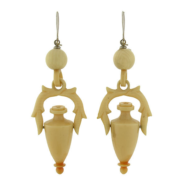 Victorian Sterling & Hand Carved Ivory Urn Earrings