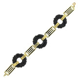Art Deco 14kt Carved Onyx & Enamel Link Bracelet